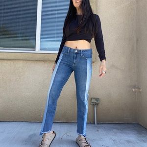 JustBlack High Rise Medium Wash w/ light wash stripe skinny jeans size 27